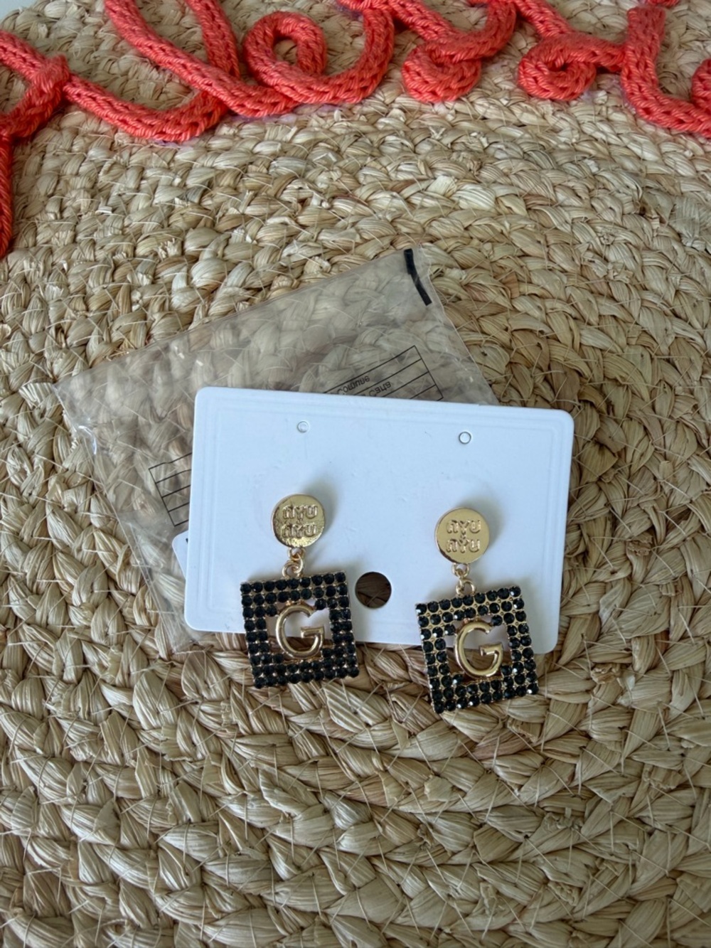 Gold-tone Square Earrings with Black Stones - NWT -